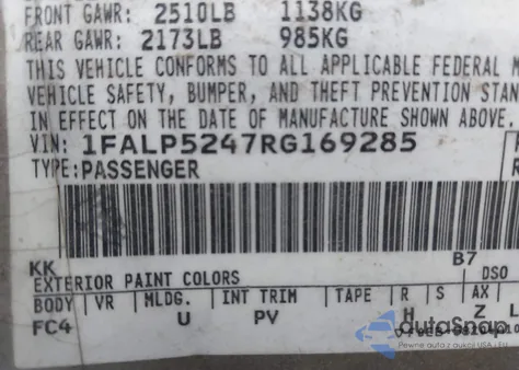 1994 Ford Taurus Gl z USA, uszkodzony, nr VIN 1FALP5247RG169285